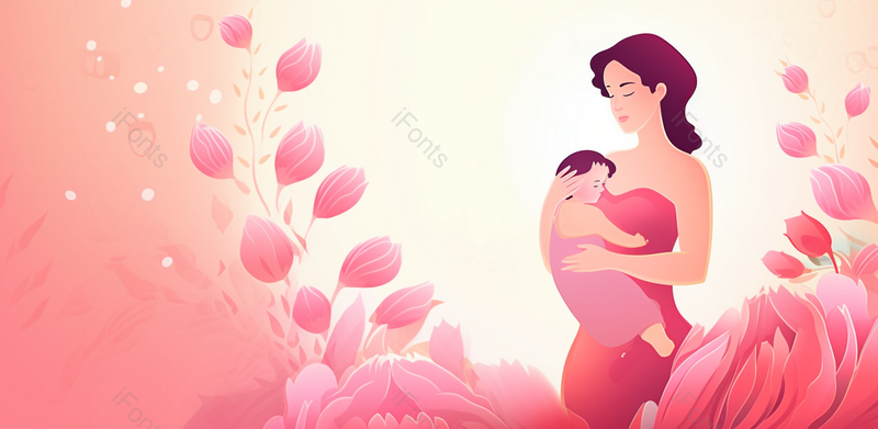 粉色插画感恩母亲手抱婴儿背景,插画/手绘图,插画/手绘图库,插画/手绘图下载,插画/手绘